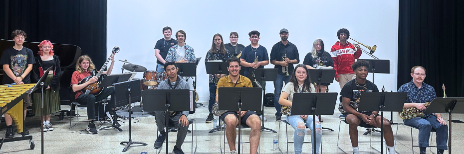 Students from the University of Windsors Lab School - Jazz Program sitting together a their final performance.