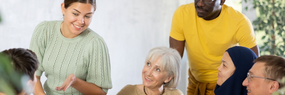 Group meeting with people of various ages and ethnicities